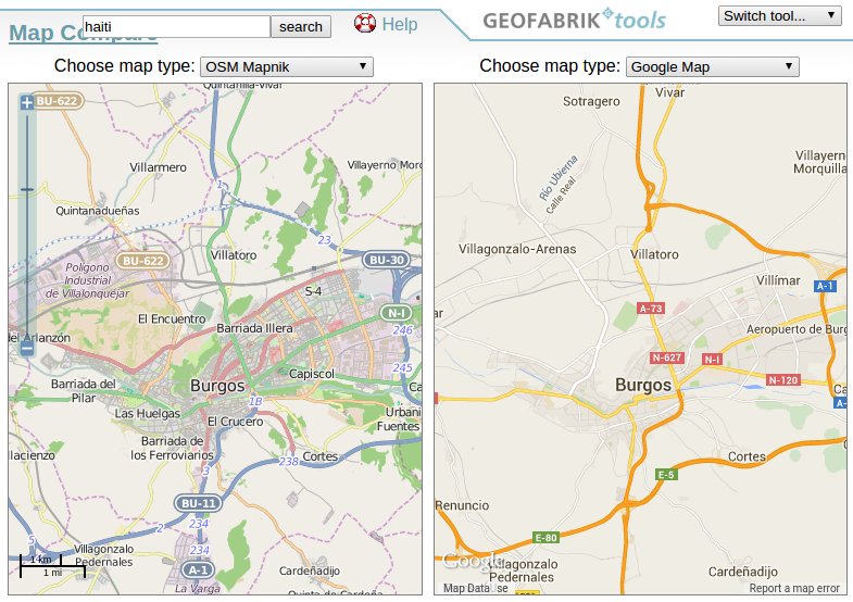 OpenStreetMap vs Google Maps en Burgos