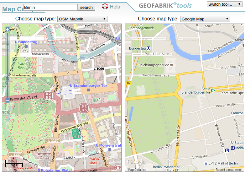 OpenStreetMap vs Google Maps en la Puerta de Brandemburgo